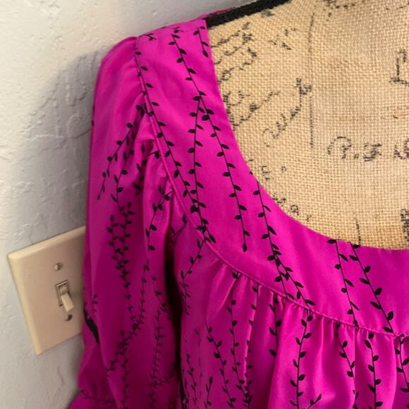 Silk Lux floral tunic square scoop neck pink black Y2k 100% silk top mini dress - Picture 2 of 16